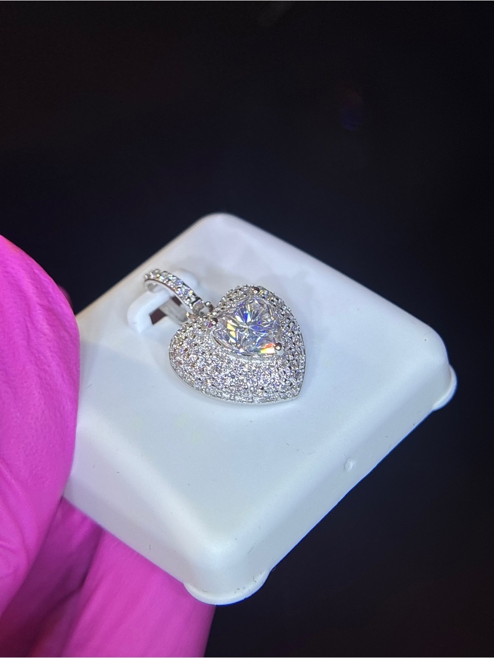 .925 Sterling Silver 2ct. VVS Moissanite Pave’ Heart Solitaire Pendant - Picture 8 of 14